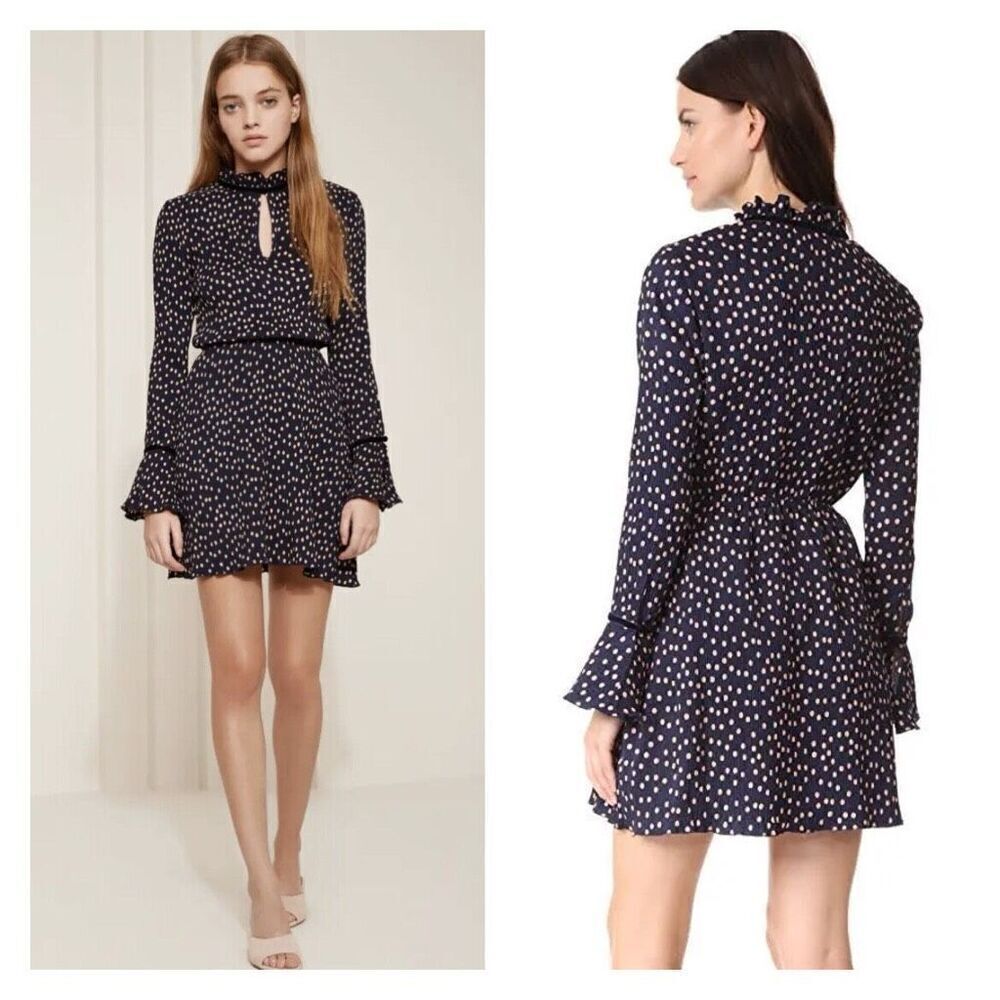The Fifth Label Navy and White Polka Dot Long-Sleeve Mini Dress